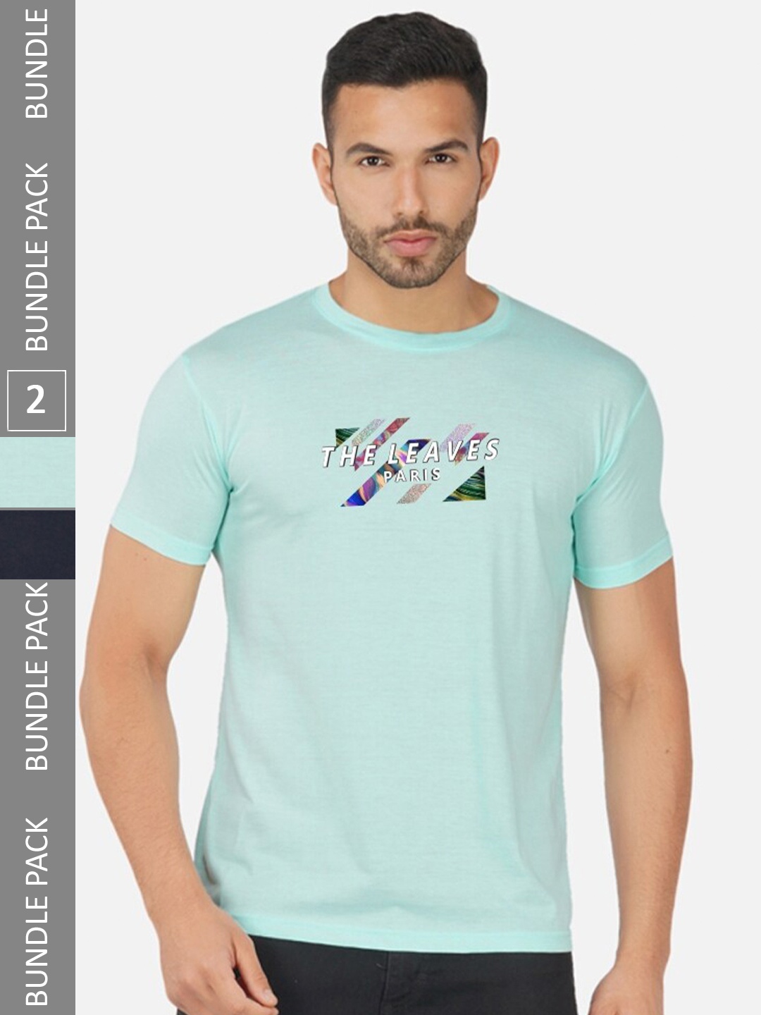 

CHOZI Pack Of 2 Printed Cotton T-shirt, Turquoise blue