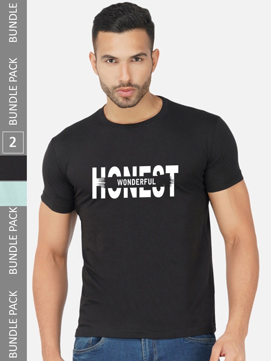 

CHOZI Pack Of 2 Printed Cotton T-shirt, Black