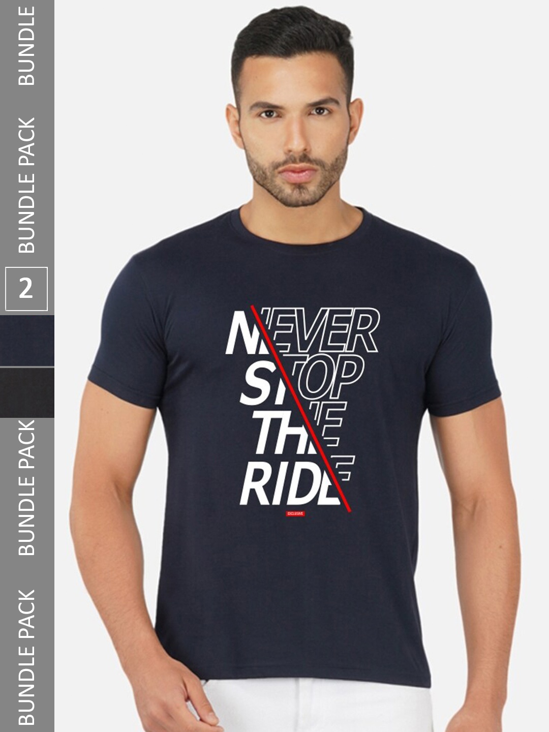 

CHOZI Pack Of 2 Printed Cotton T-shirt, Navy blue