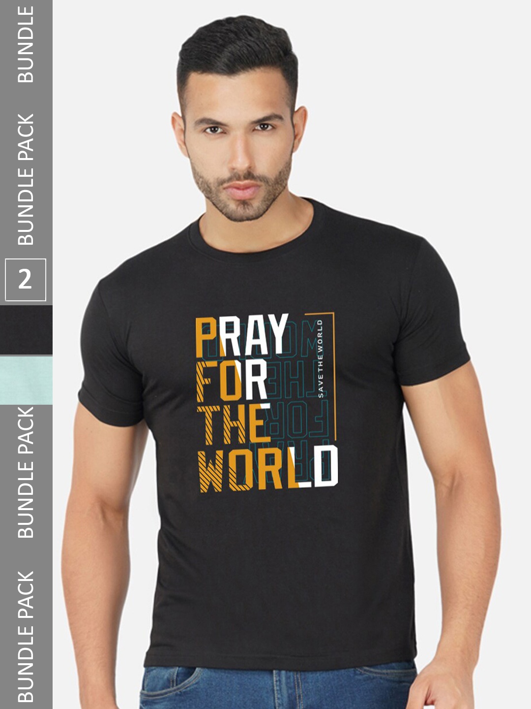 

CHOZI Pack Of 2 Printed Cotton T-shirt, Black