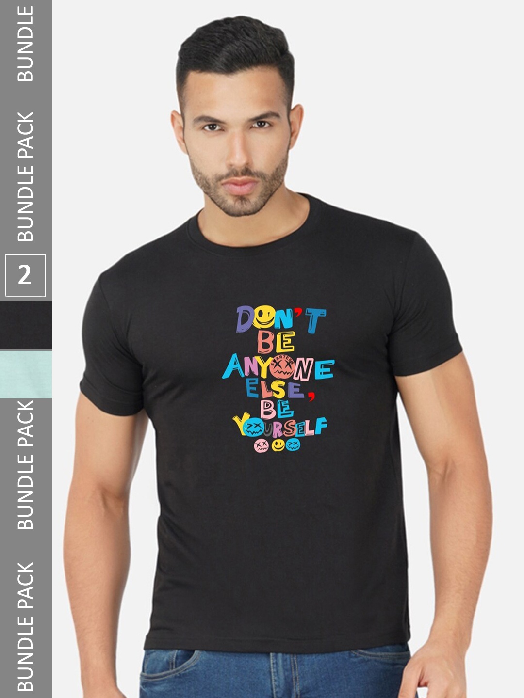 

CHOZI Pack Of 2 Printed Cotton T-shirt, Black