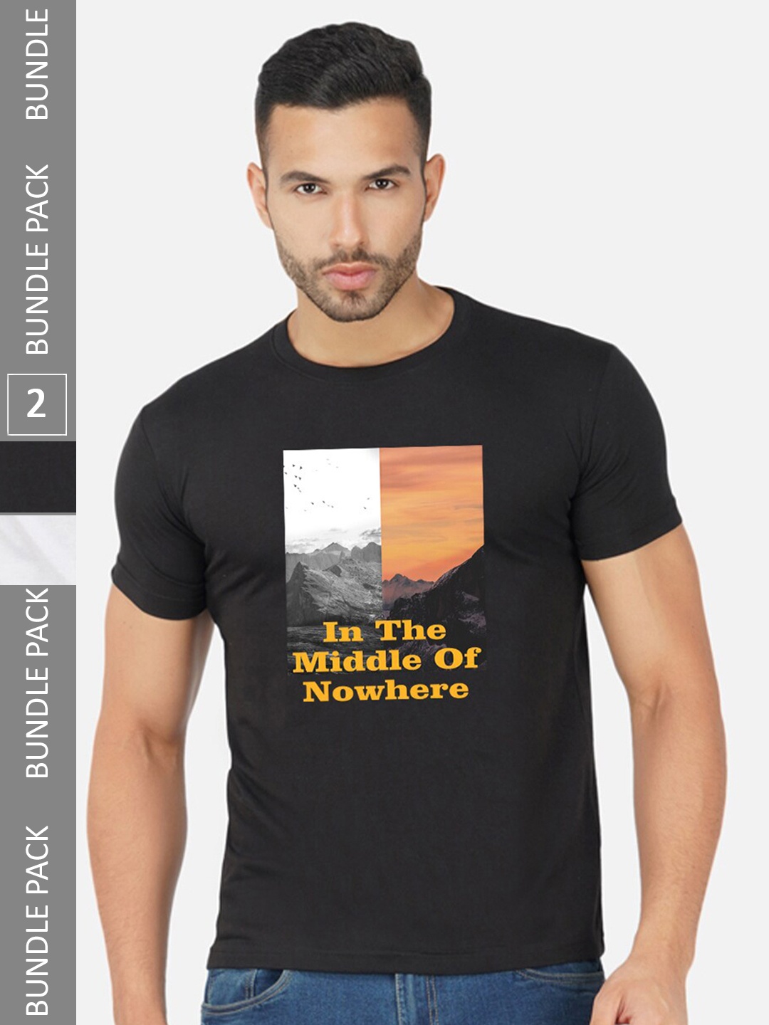 

CHOZI Pack Of 2 Graphic Printed Cotton T-shirt, Black