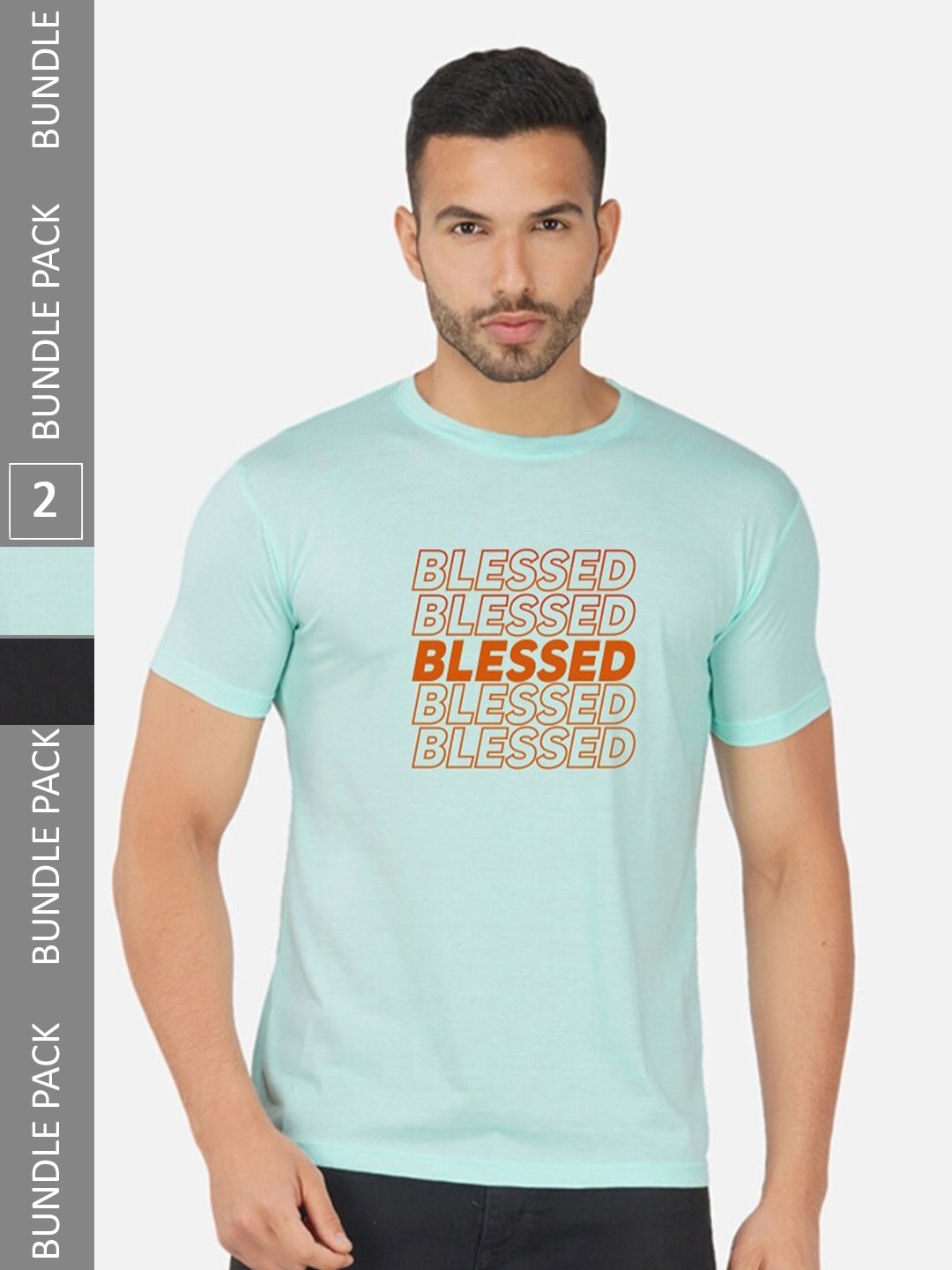 

CHOZI Pack Of 2 Printed Cotton T-shirt, Turquoise blue