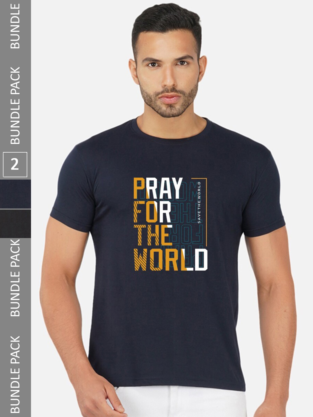 

CHOZI Pack Of 2 Printed Cotton T-shirt, Navy blue