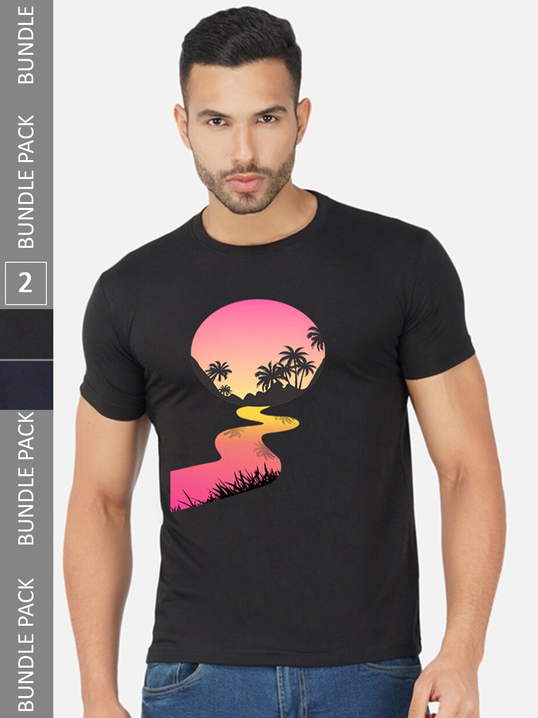 

CHOZI Pack Of 2 Printed Cotton T-shirt, Black