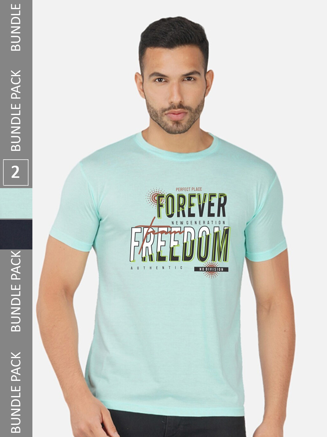 

CHOZI Pack Of 2 Printed Cotton T-shirt, Turquoise blue