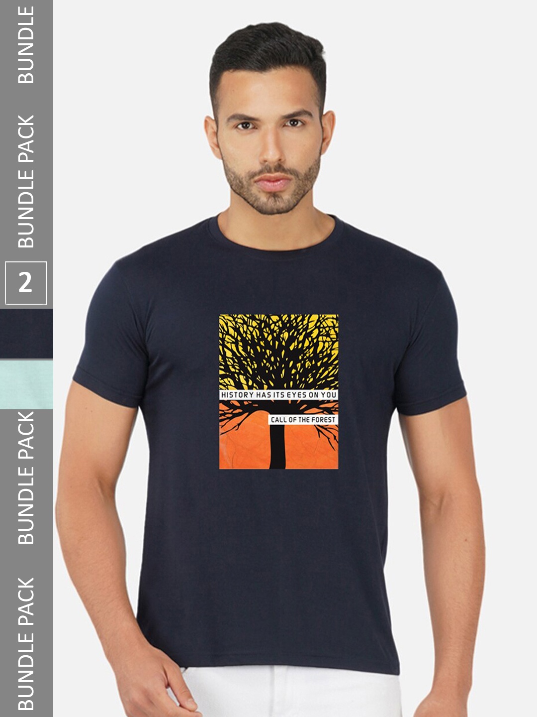 

CHOZI Pack Of 2 Printed Cotton T-shirt, Navy blue