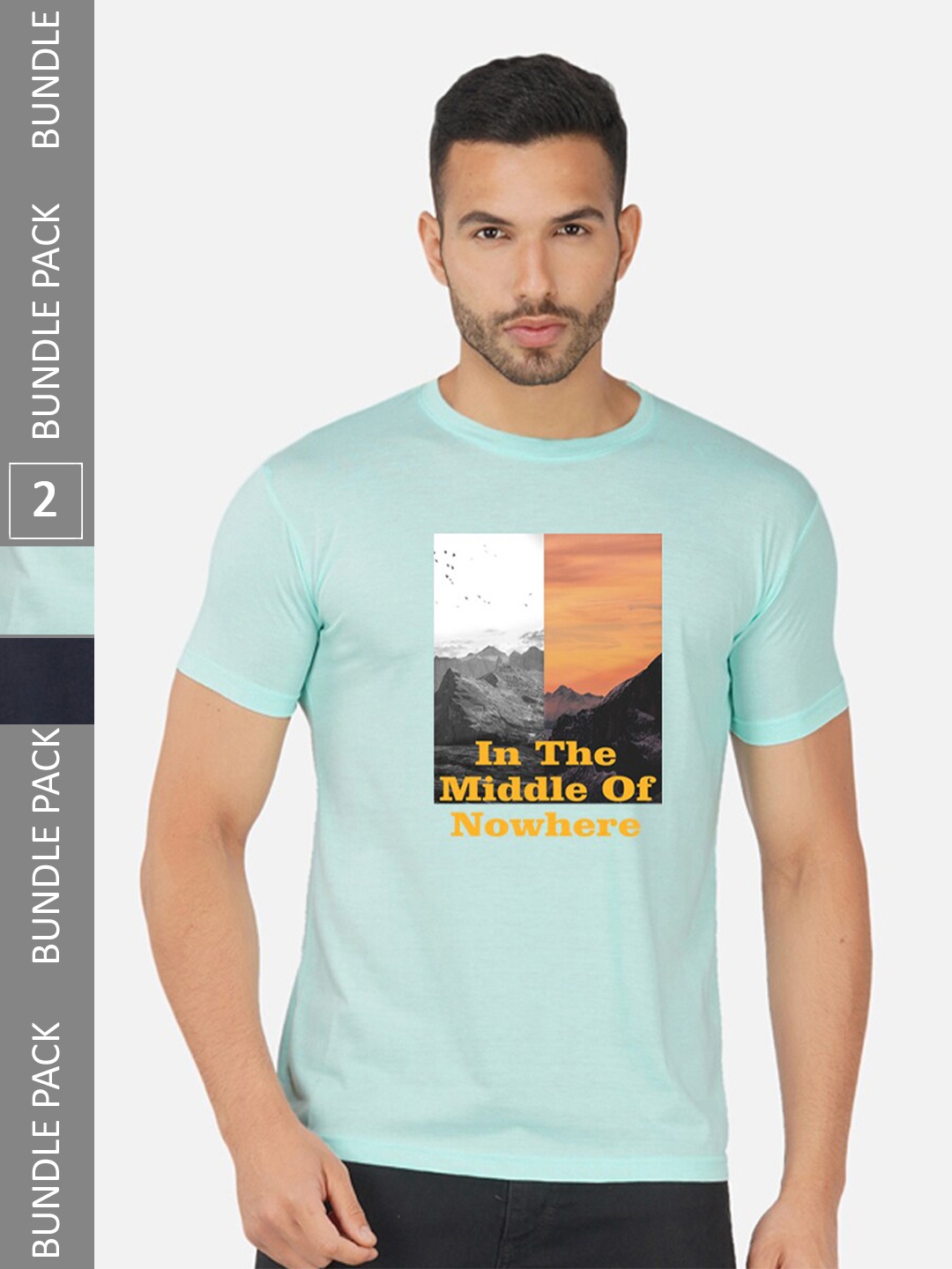 

CHOZI Pack Of 2 Printed Cotton T-shirt, Turquoise blue