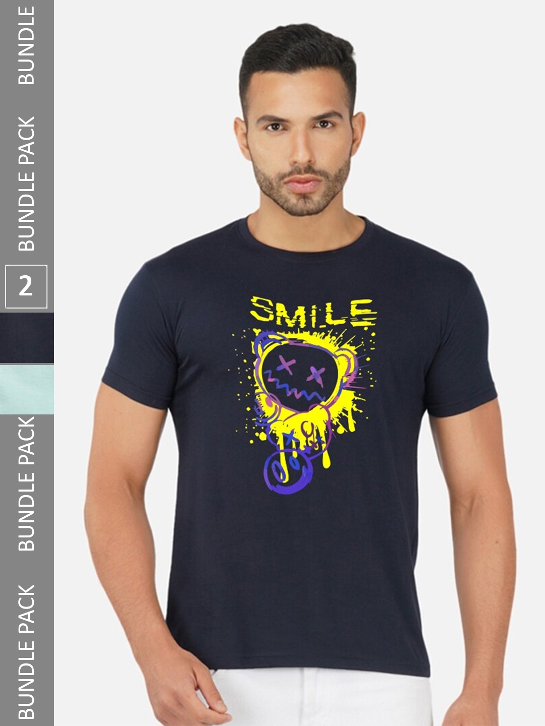 

CHOZI Pack Of 2 Printed Cotton T-shirt, Navy blue