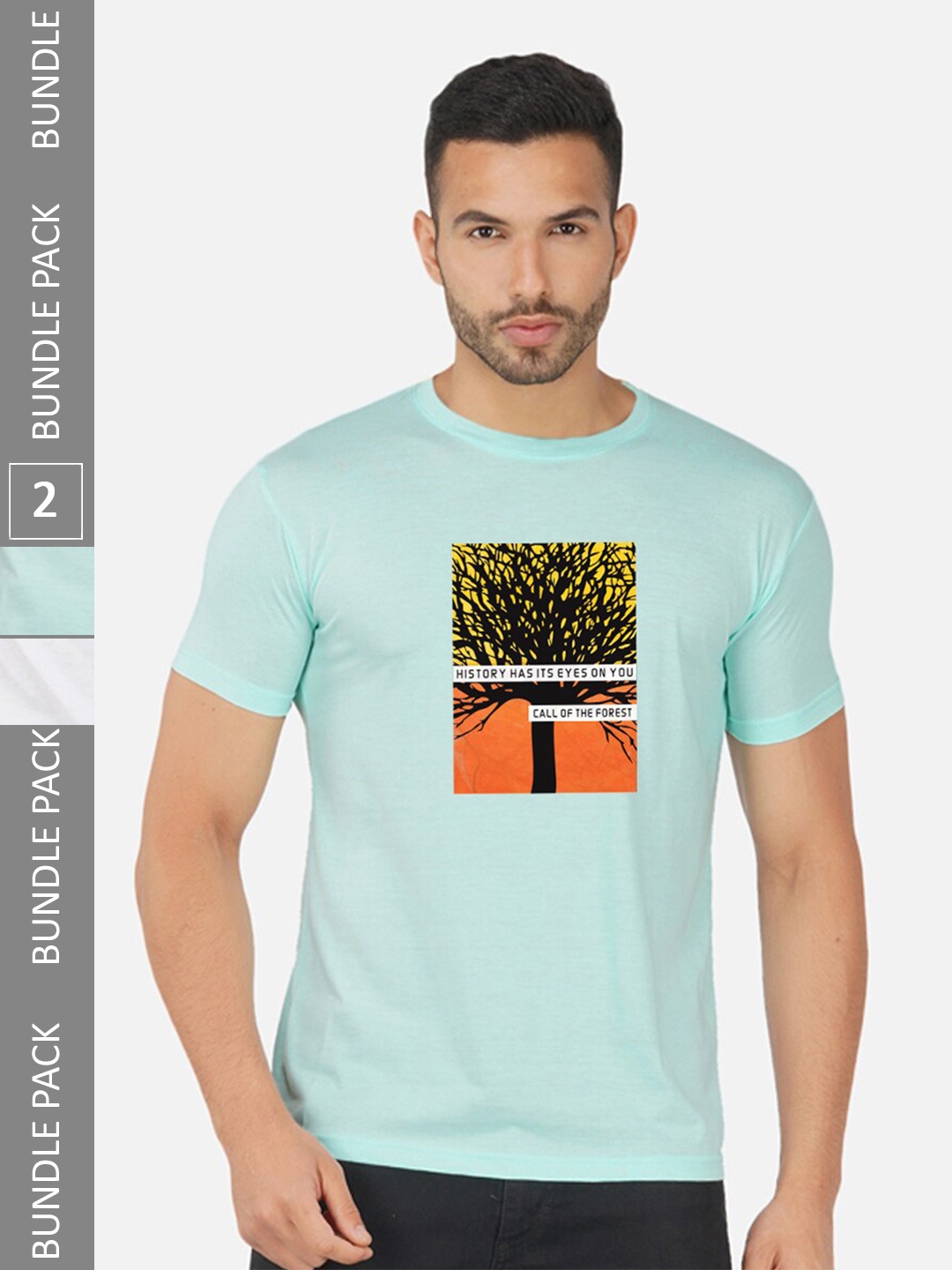 

CHOZI Pack Of 2 Printed Cotton T-shirt, Turquoise blue