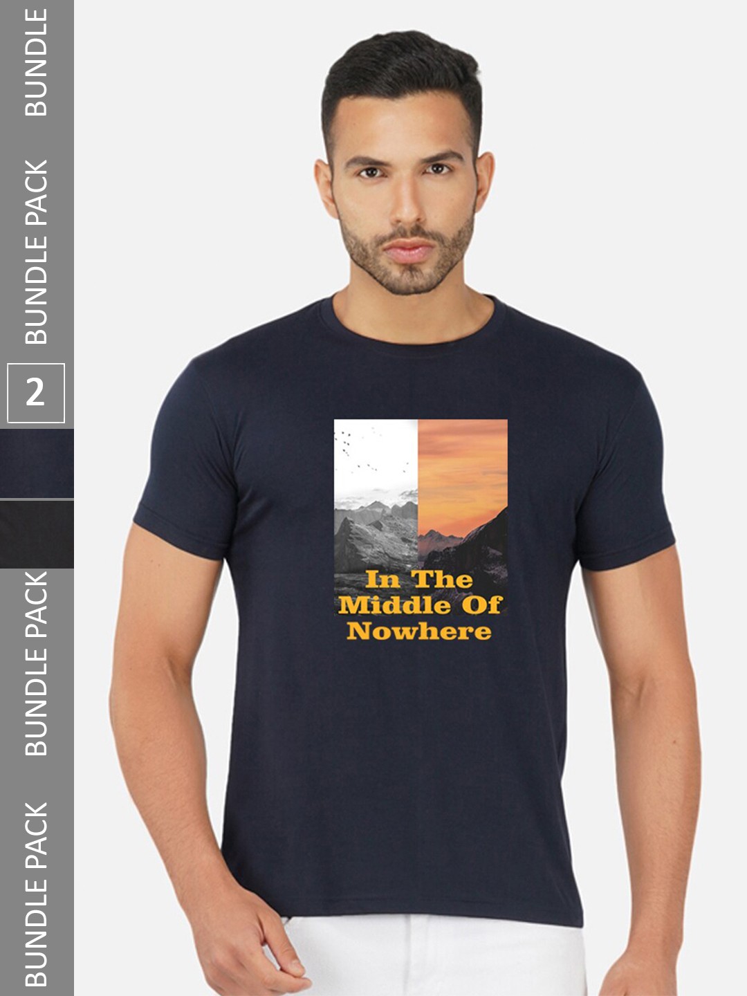 

CHOZI Pack Of 2 Printed Cotton T-shirt, Navy blue
