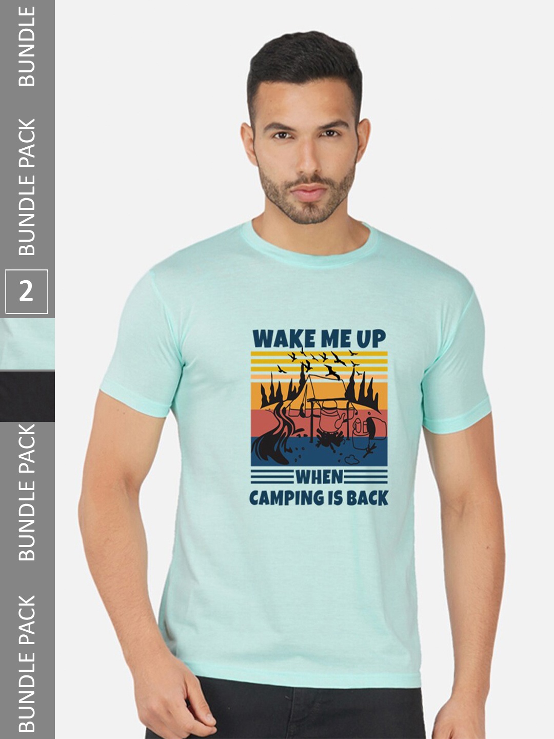 

CHOZI Pack Of 2 Printed Cotton T-shirt, Turquoise blue