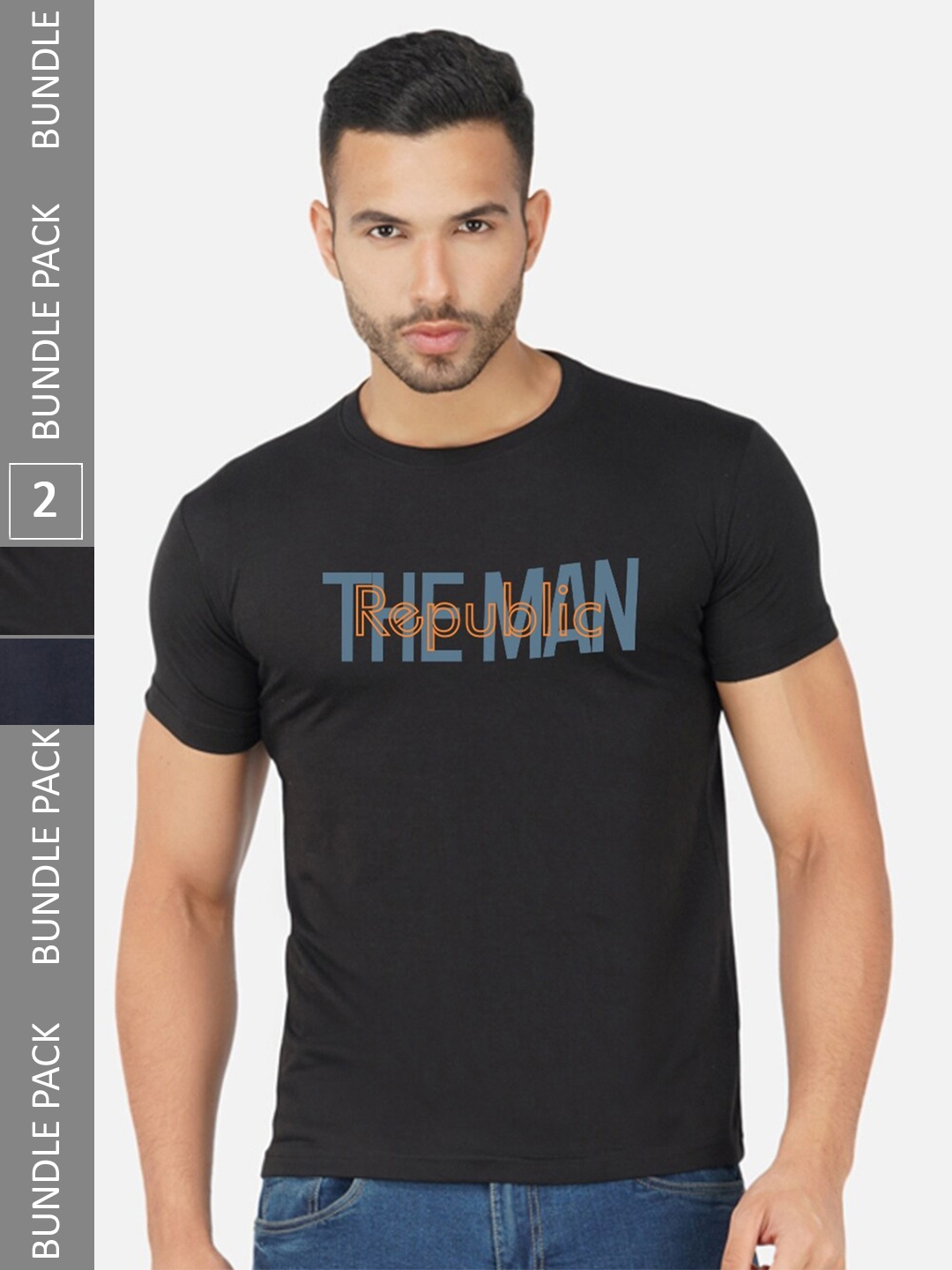 

CHOZI Pack Of 2 Printed Cotton T-shirt, Black