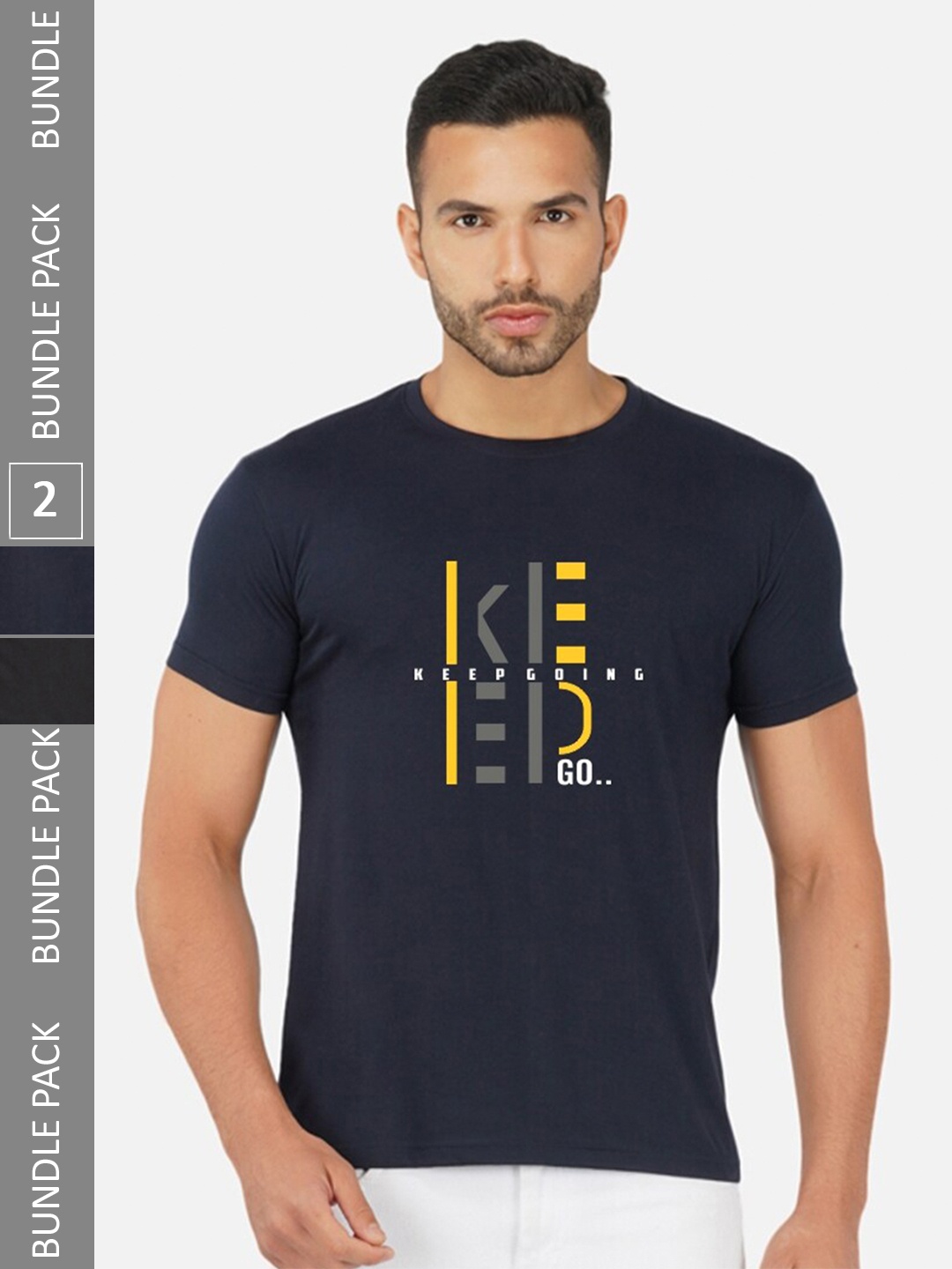 

CHOZI Pack Of 2 Printed Cotton T-shirt, Navy blue