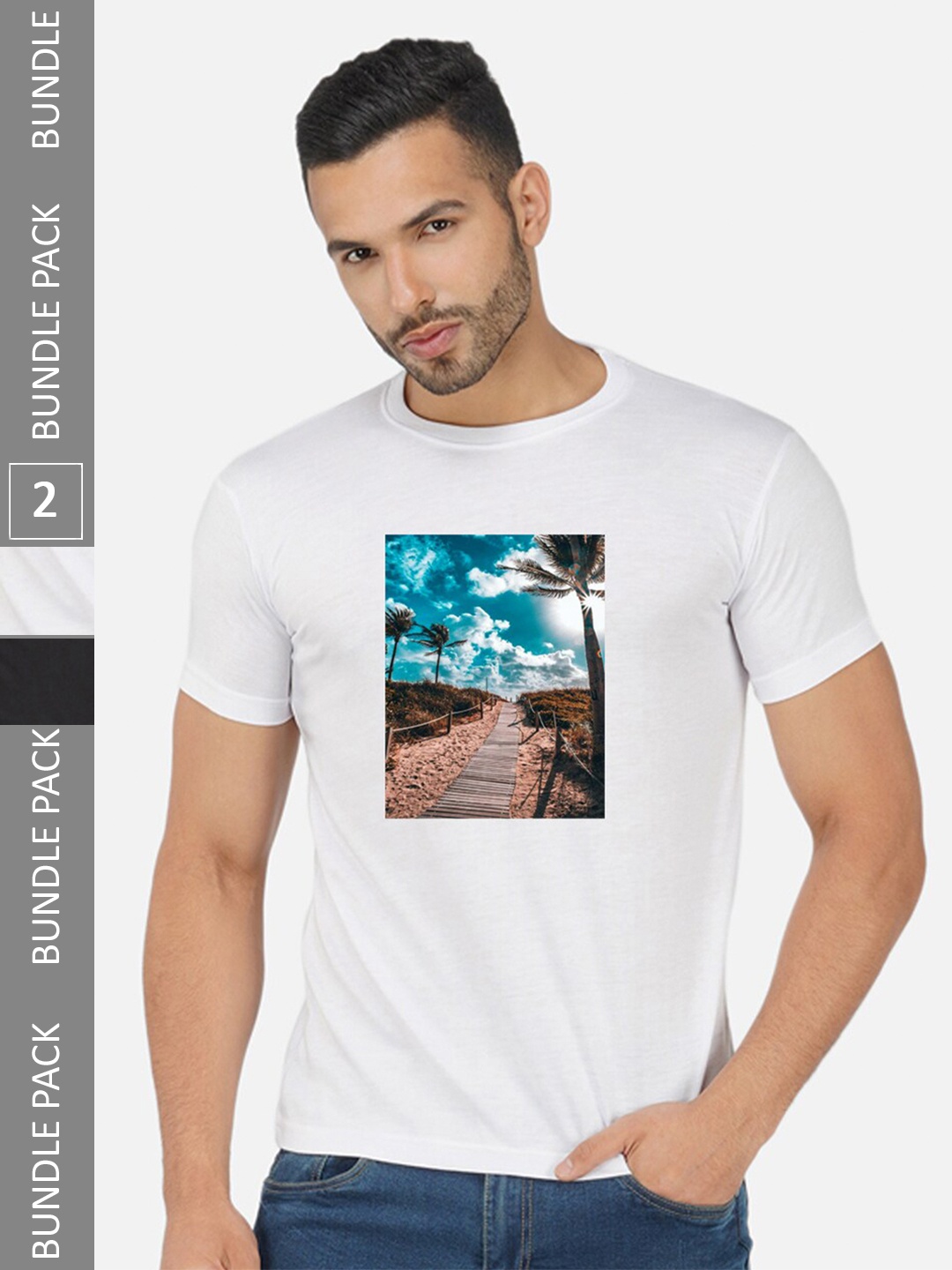 

CHOZI Pack Of 2 Printed Cotton T-shirt, White