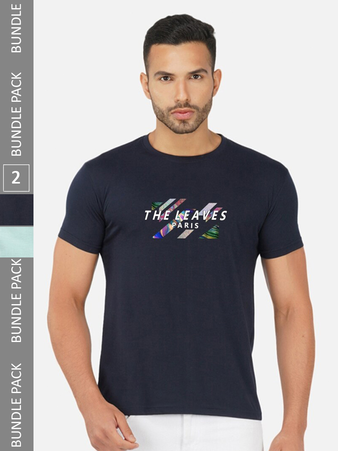 

CHOZI Pack Of 2 Typography Printed Round Neck Cotton Casual T-shirt, Navy blue