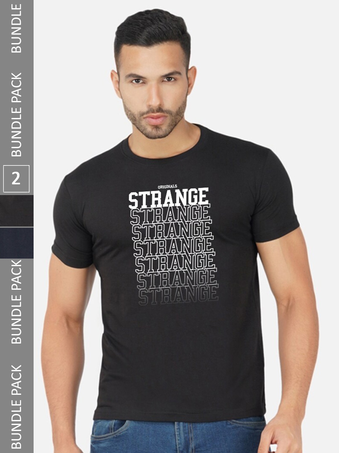 

CHOZI Pack Of 2 Printed Regular Fit Cotton Casual T-shirt, Black