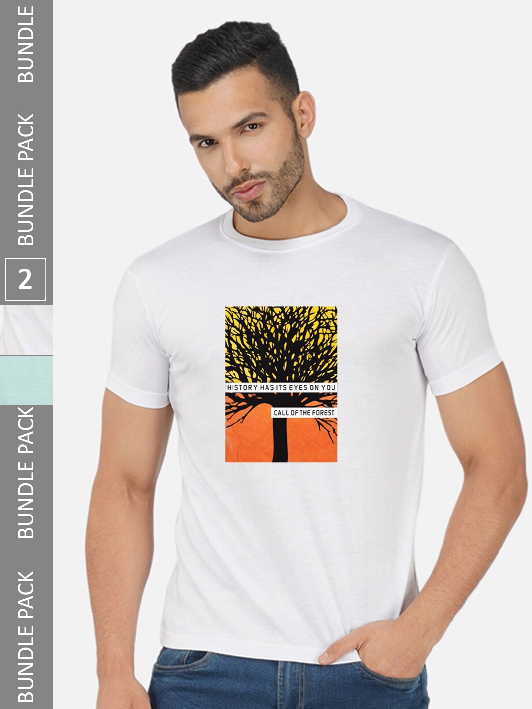 

CHOZI Pack Of 2 Graphic Printed Regular Fit Cotton Casual T-shirt, White