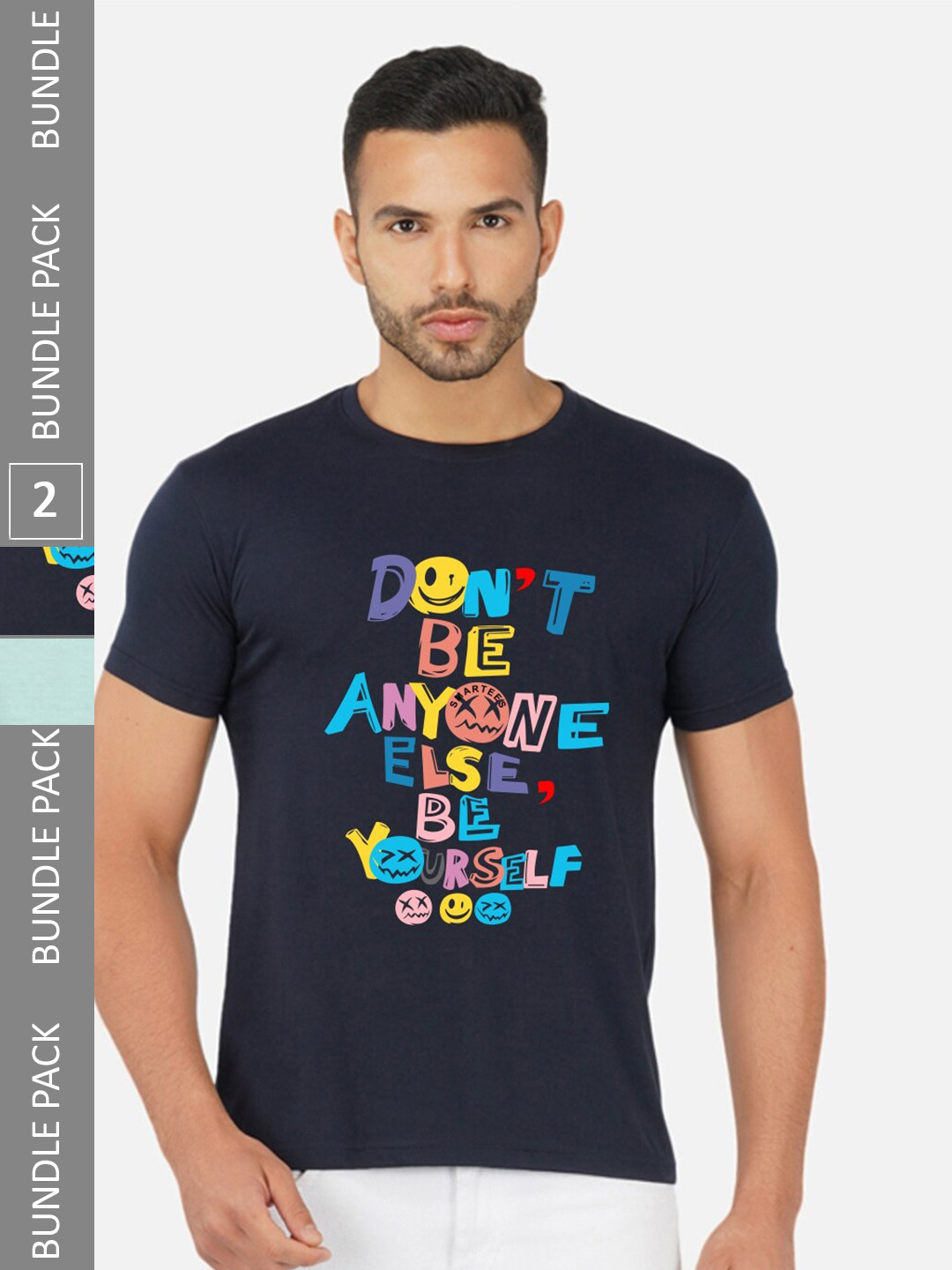 

CHOZI Pack Of 2 Graphic Printed Regular Fit Cotton Casual T-shirt, Navy blue