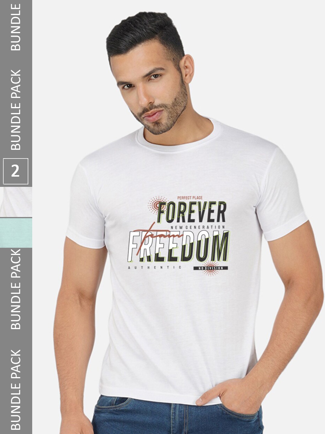 

CHOZI Pack Of 2 Typography Printed Regular Fit Cotton Casual T-shirt, White