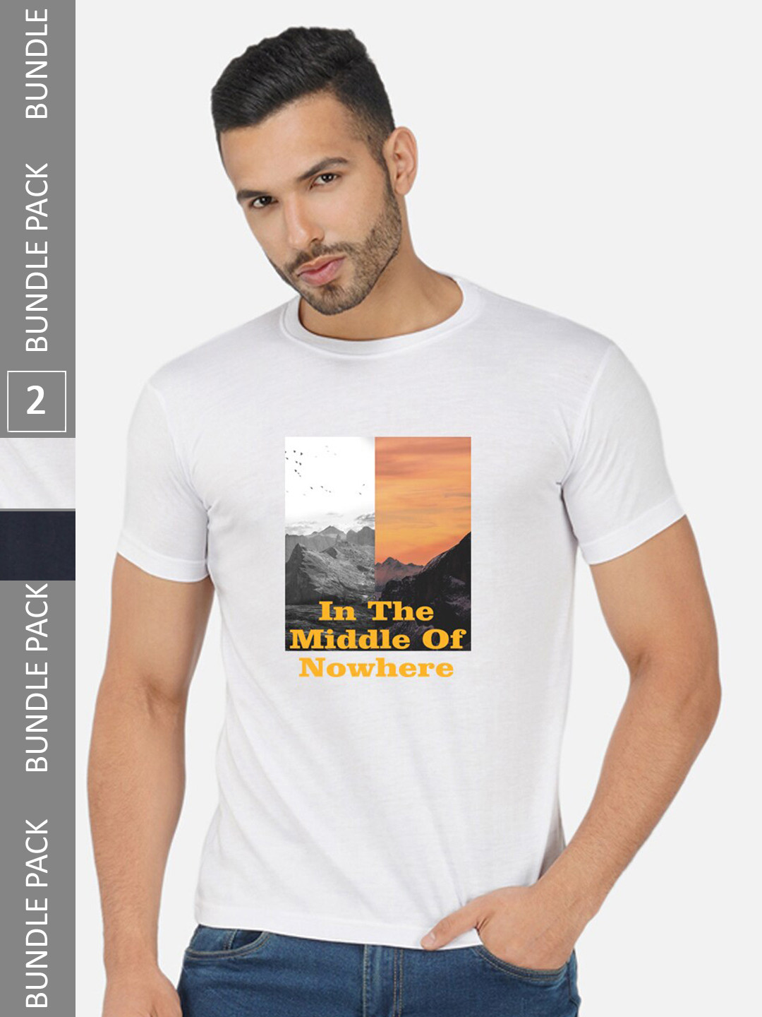 

CHOZI Pack Of 2 Graphic Printed Regular Fit Cotton Casual T-shirt, White