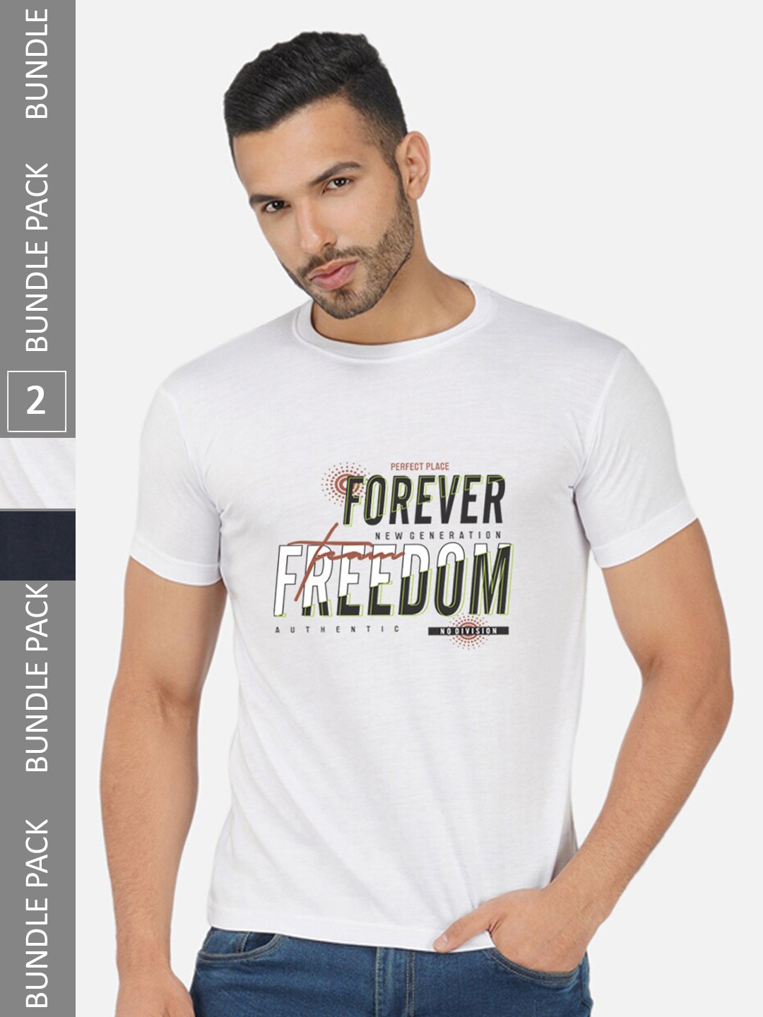 

CHOZI Pack Of 2 Typography Printed Regular Fit Cotton Casual T-shirt, White