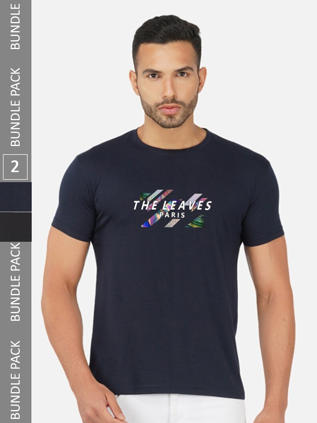 

CHOZI Pack of 2 Typography Printed Round Neck Regular Fit Cotton T-Shirt, Navy blue