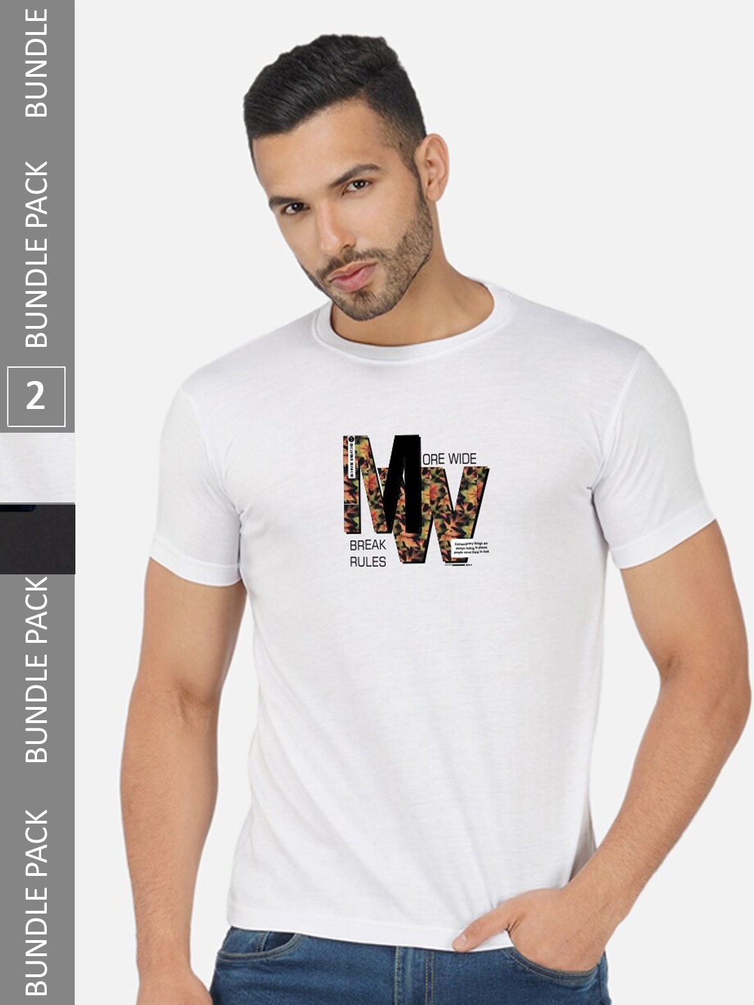 

CHOZI Pack of 2 Typography Printed Round Neck Regular Fit Cotton T-Shirt, White