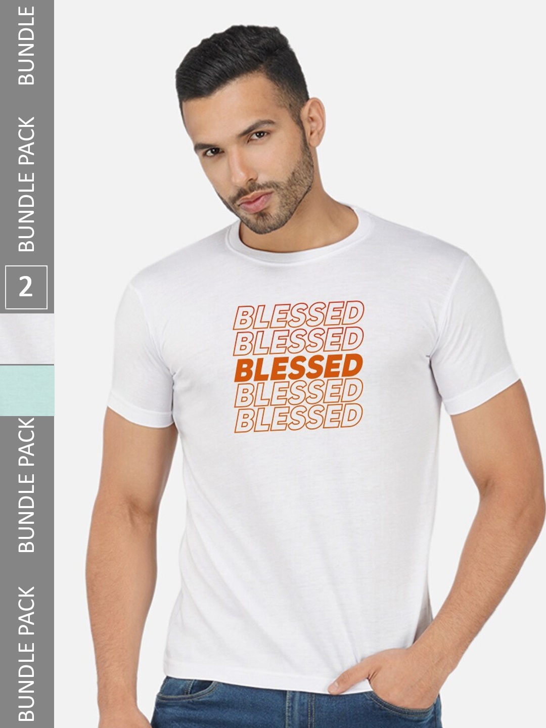 CHOZI Pack Of 2 Printed Round Neck Cotton Regular T-shirt, White