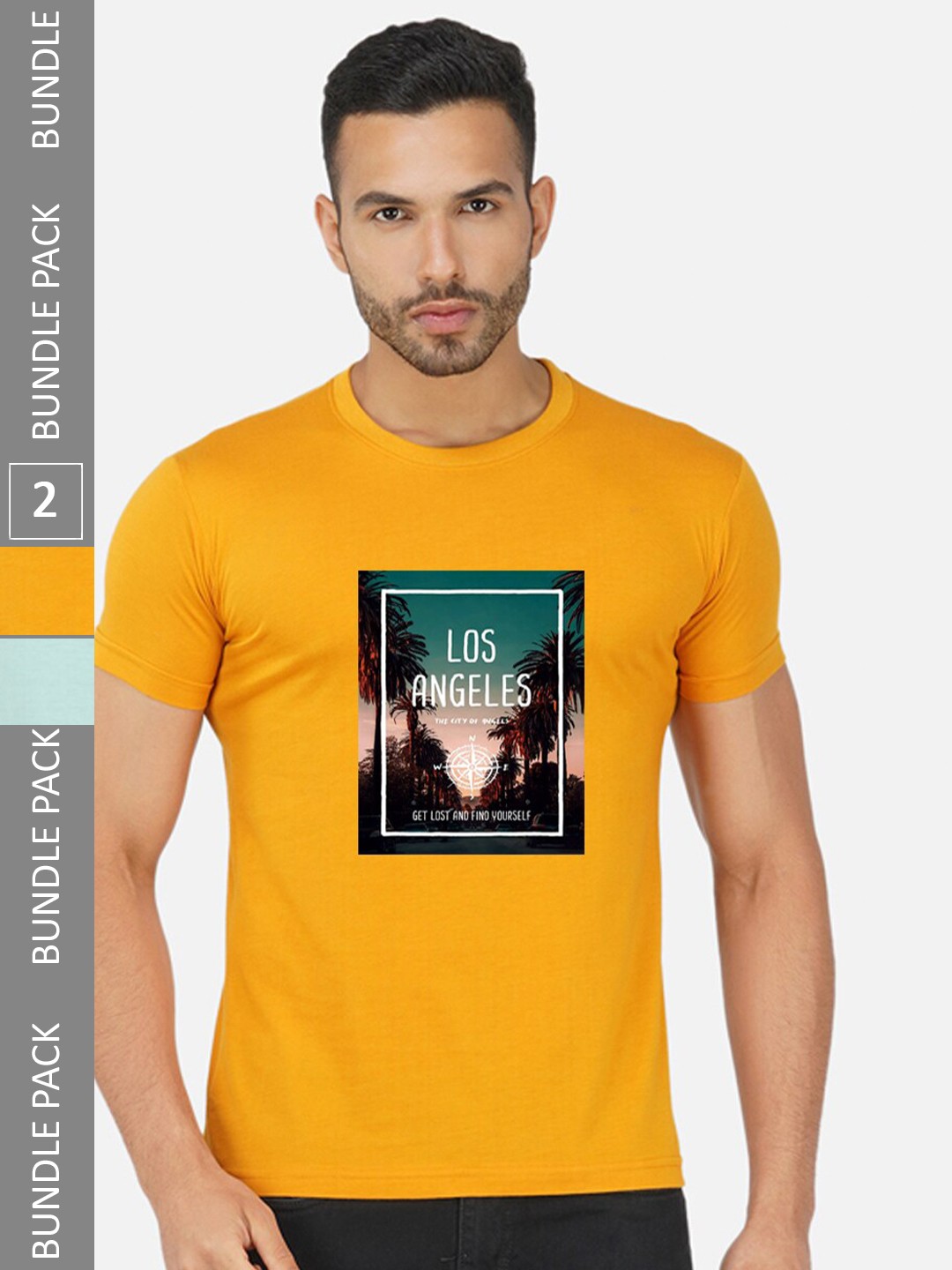 

CHOZI Pack Of 2 Typography Printed Cotton T-shirt, Mustard