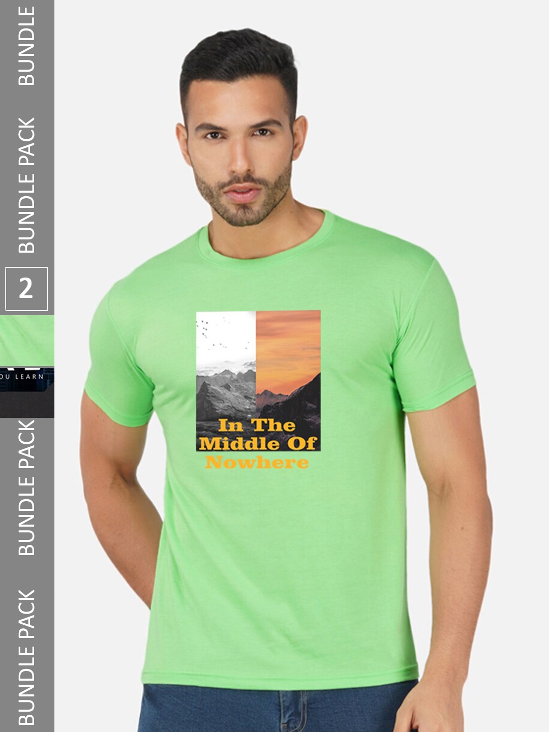 

CHOZI Pack Of 2 Typography Printed Cotton T-shirt, Lime green