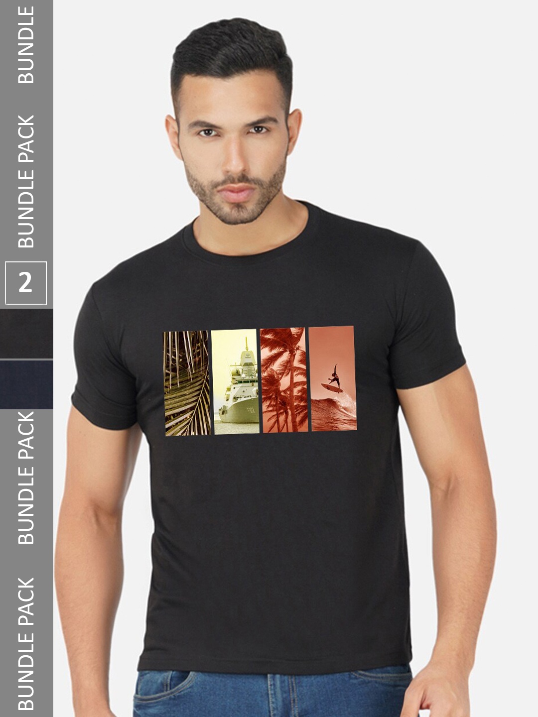 

CHOZI Pack Of 2 Graphic Printed Cotton T-shirt, Black