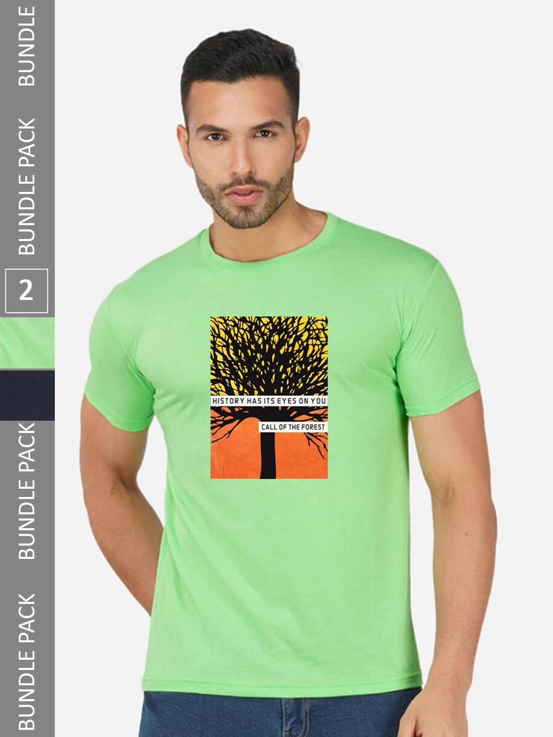 

CHOZI Pack Of 2 Typography Printed Cotton T-shirt, Lime green