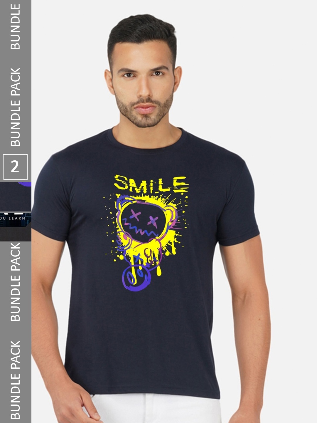 

CHOZI Pack Of 2 Graphic Printed Cotton T-shirt, Navy blue