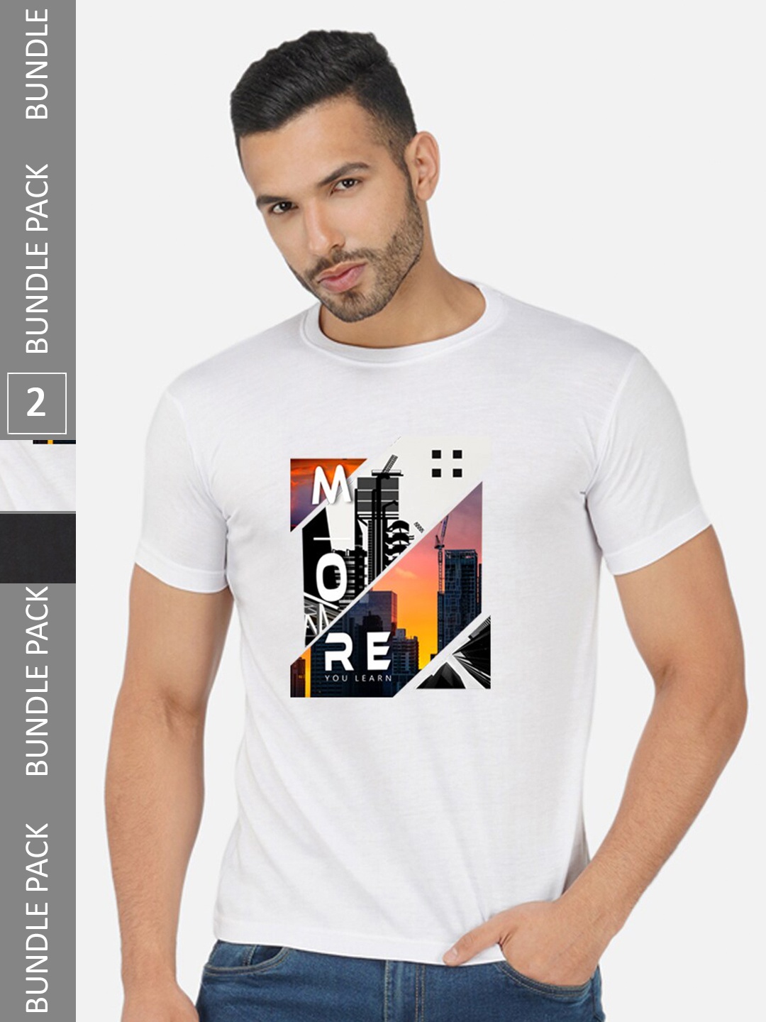 

CHOZI Pack Of 2 Graphic Printed Cotton T-shirt, White