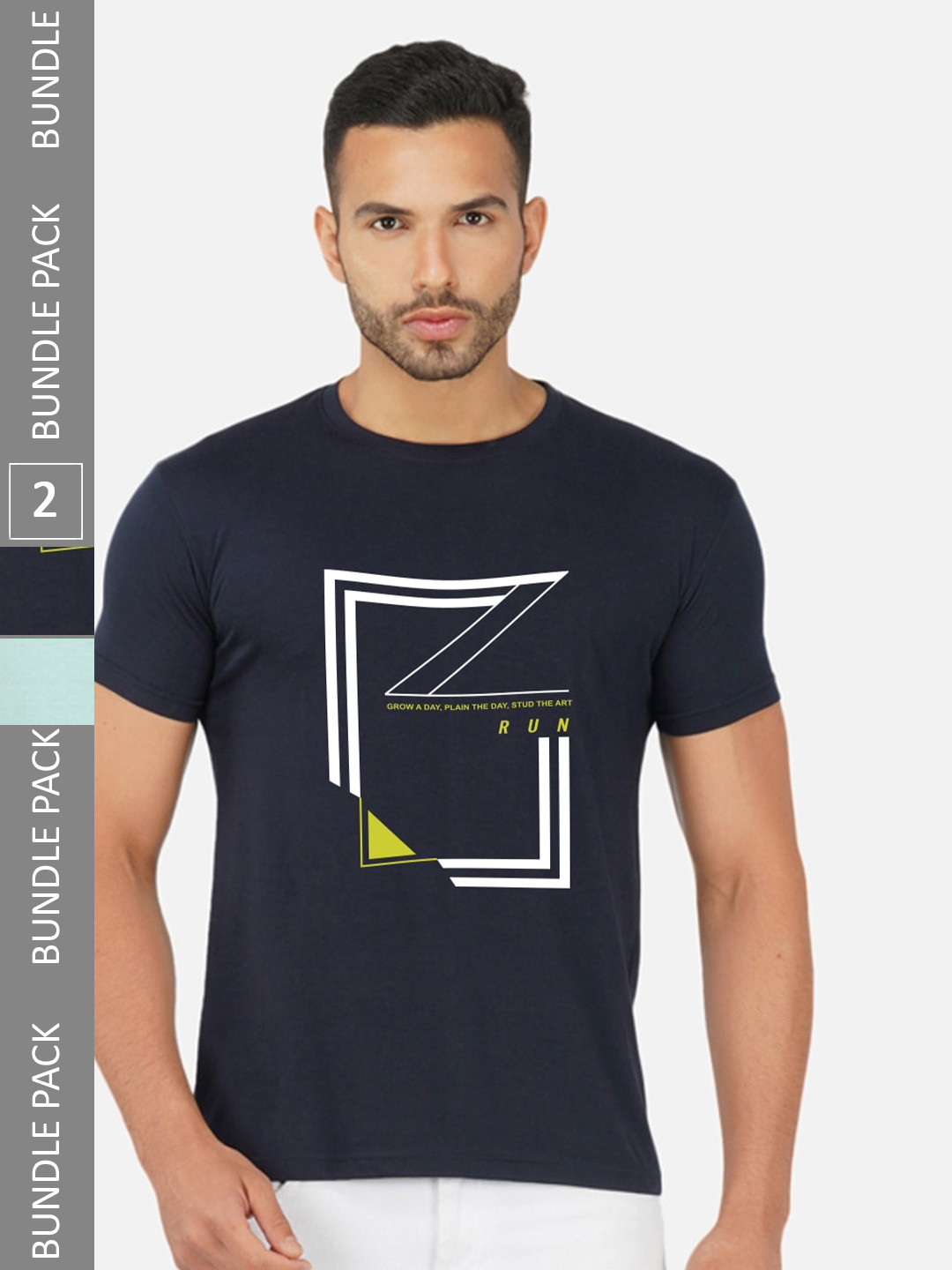 

CHOZI Pack Of 2 Graphic Printed Cotton T-shirt, Navy blue
