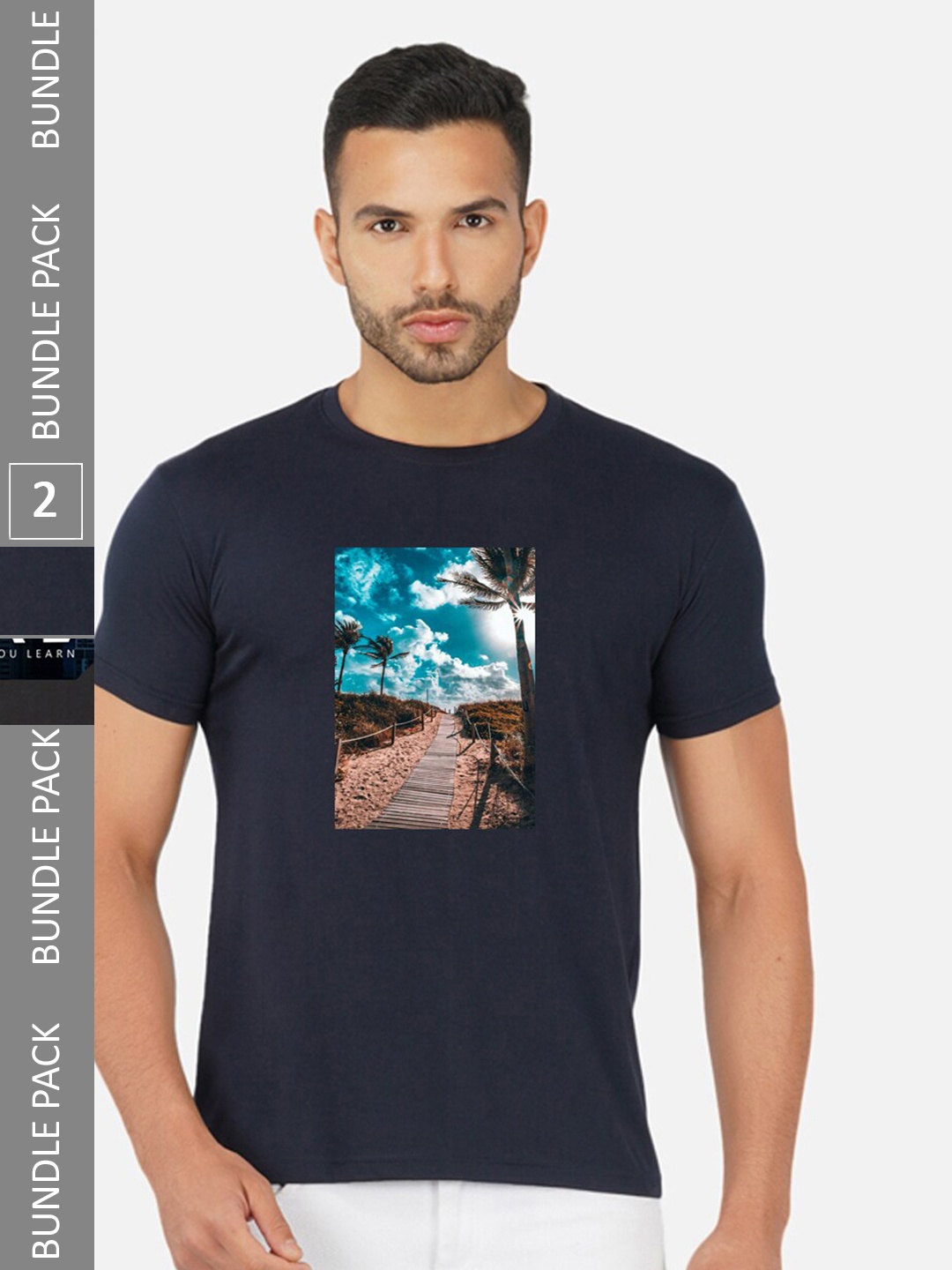 

CHOZI Pack Of 2 Graphic Printed Cotton T-shirt, Navy blue