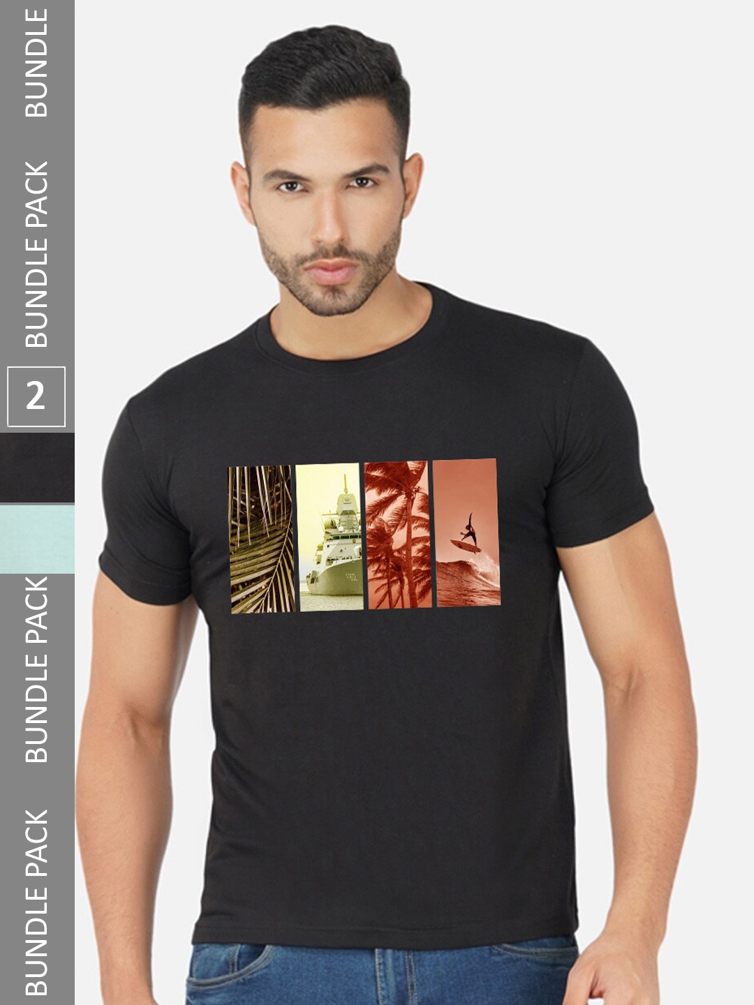 

CHOZI Pack Of 2 Graphic Printed Cotton T-shirt, Black