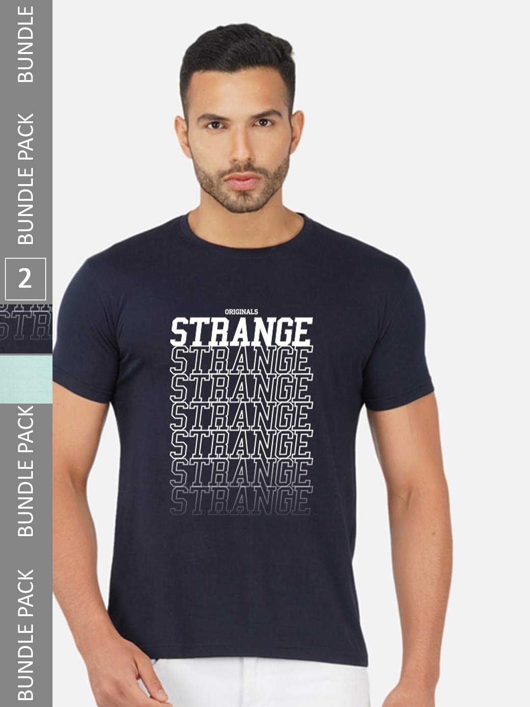 

CHOZI Pack Of 2 Typography Printed Cotton T-shirt, Navy blue