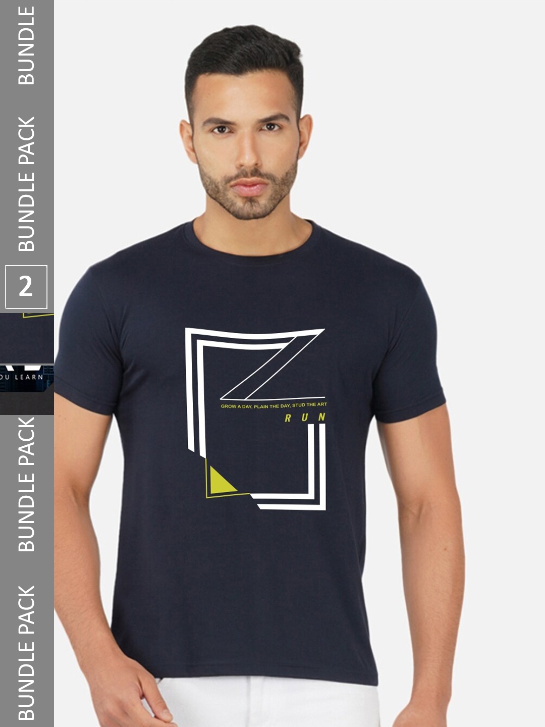 

CHOZI Pack Of 2 Graphic Printed Cotton T-shirt, Navy blue
