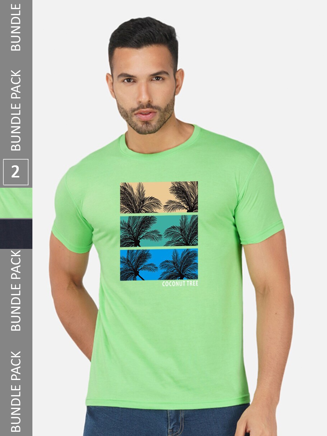 

CHOZI Pack Of 2 Graphic Printed Cotton T-shirt, Lime green