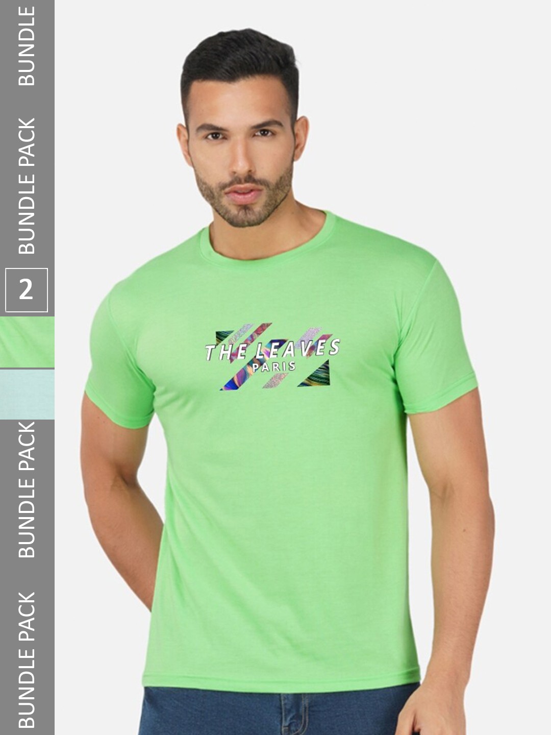 

CHOZI Pack Of 2 Graphic Printed Round Neck Cotton T-shirts, Green