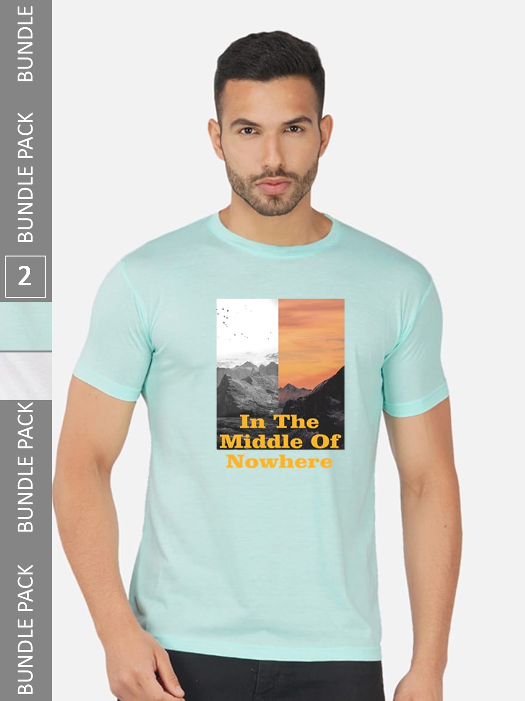 

CHOZI Pack Of 2 Typography Printed Round Neck Cotton T-shirts, Turquoise blue