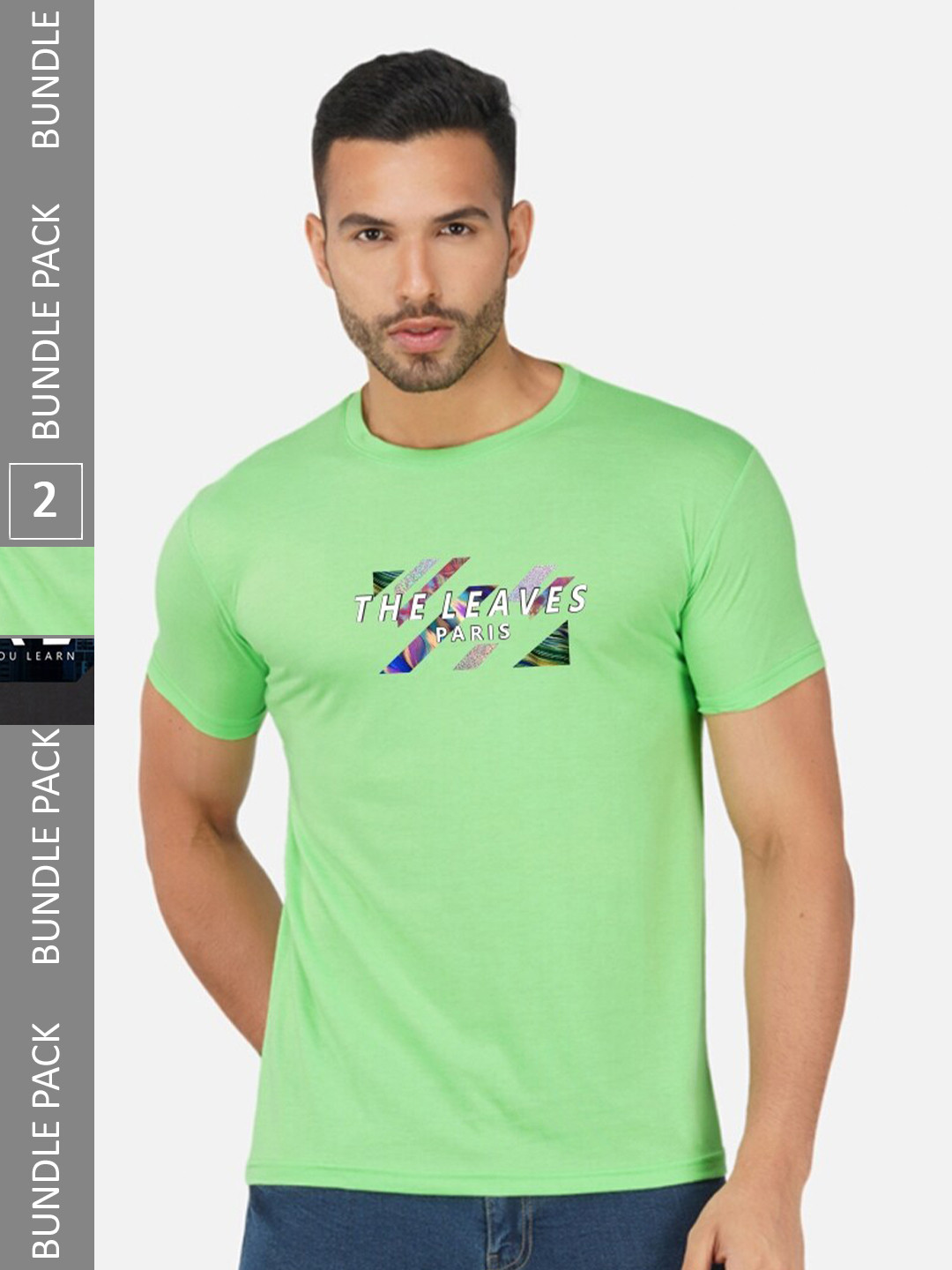 

CHOZI Pack Of 2 Typography Printed Round Neck Cotton T-shirts, Green