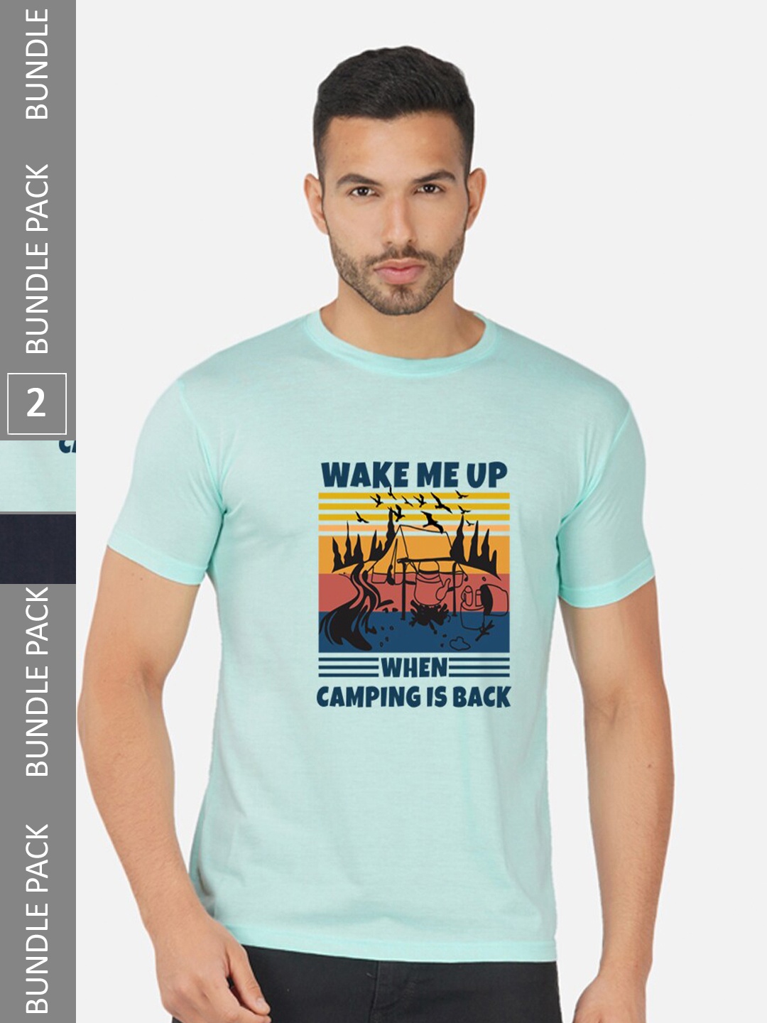 

CHOZI Pack Of 2 Typography Printed Round Neck Cotton T-shirts, Turquoise blue