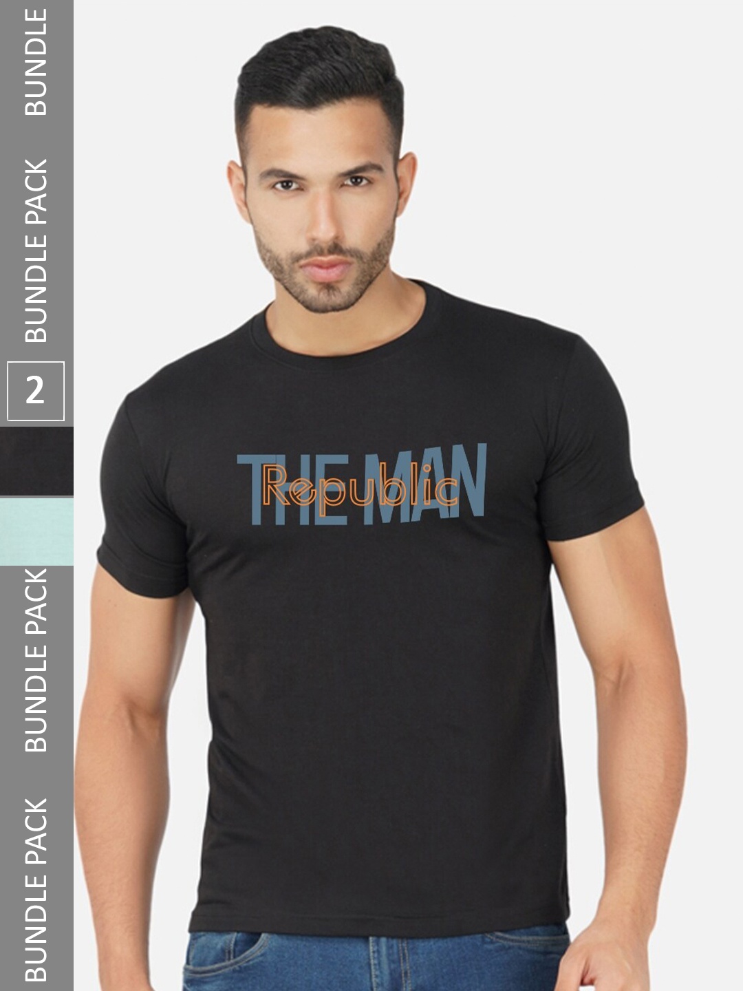 CHOZI Pack Of 2 Typography Printed Round Neck Cotton T-shirts, Black