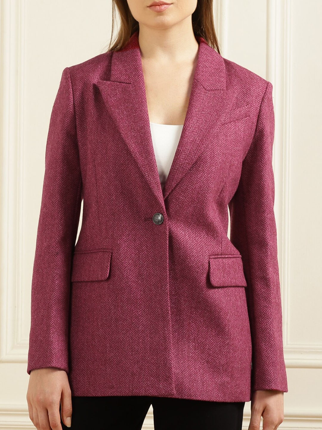 

Ted Baker Self-Design Single-Breasted Relaxed-Fit Blazer, Pink