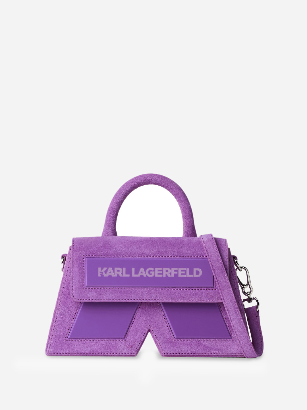 

Karl Lagerfeld Typography Printed Leather Structured Handheld Bag, Purple