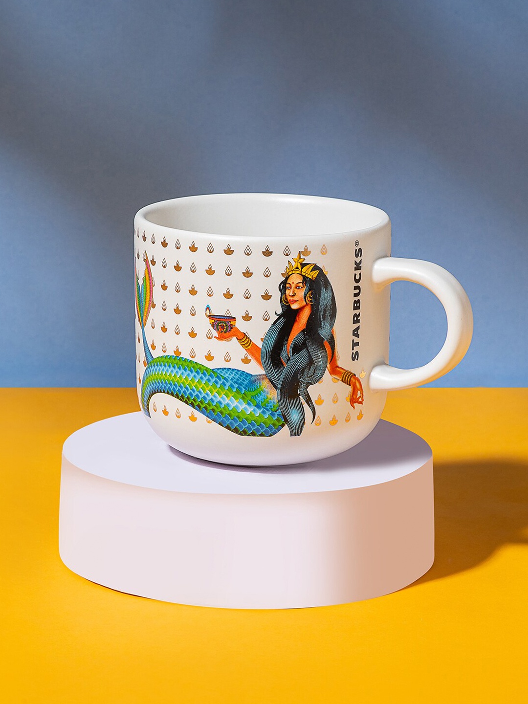 

Starbucks White & Orange Ethnic Motifs Printed Ceramic Glossy Mug 355ml