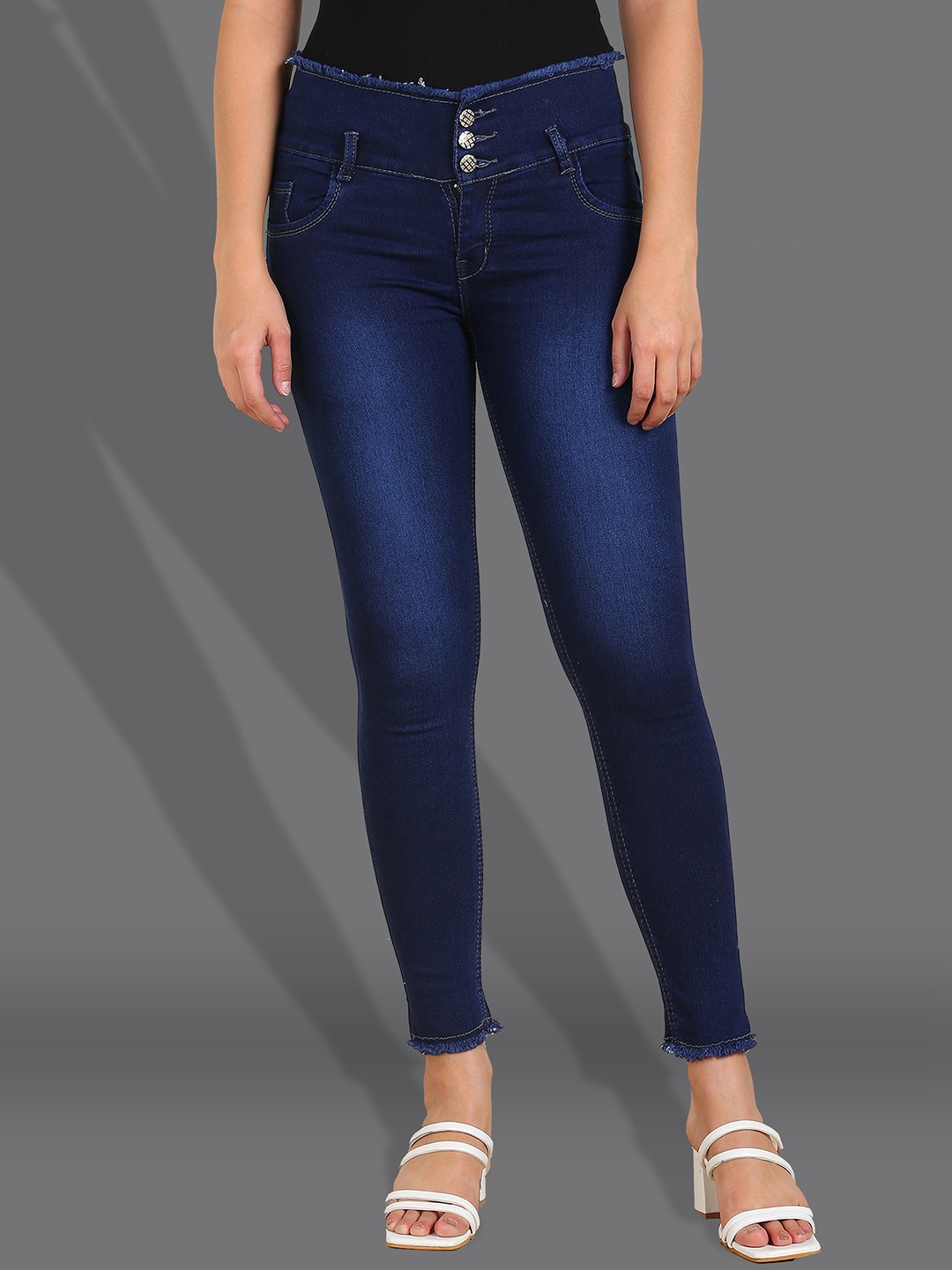 

F2M Women Slim Fit High-Rise Clean Look Light Fade Stretchable Denim Jeans, Navy blue